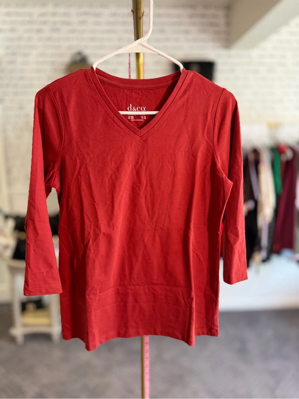 Denim & Co. Essentials Stretch 3/4-Sleeve V-Neck Top.